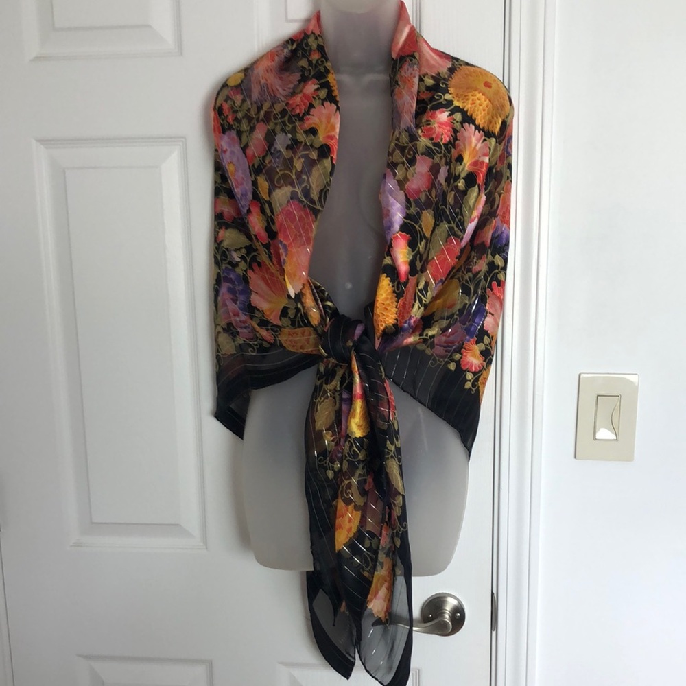 Pierre Balmain made in France Hand rolled All Silk  Scarf, Shawl, Wrap 52”x52”